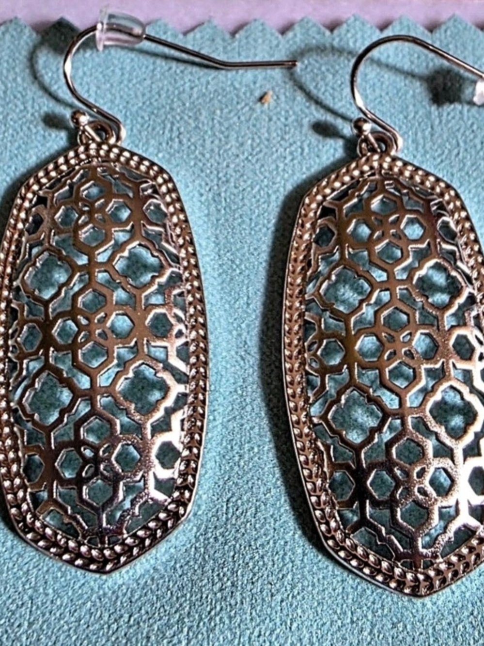 Kendra Scott Addie Drop Earrings in Silver Filigree Brown & Blue